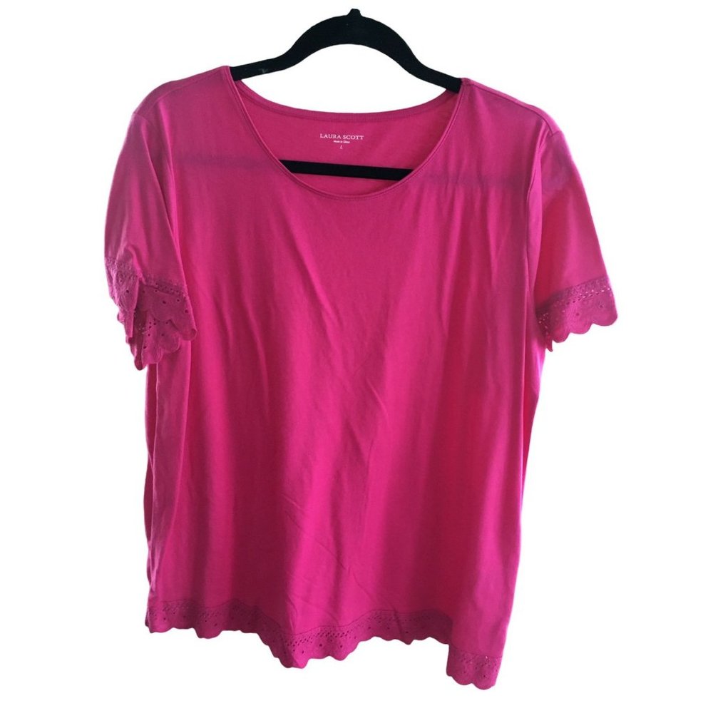 Laura Scott Pink T-Shirt Top Shirt Large Summer Short Sleeves Cotton Blend